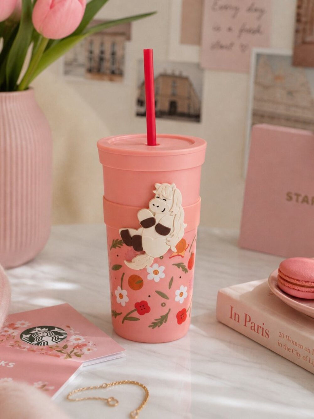 Starbucks 2026 Lunar New Year Horse Pink Floral Cold Cup 20oz Pink Pony Club
